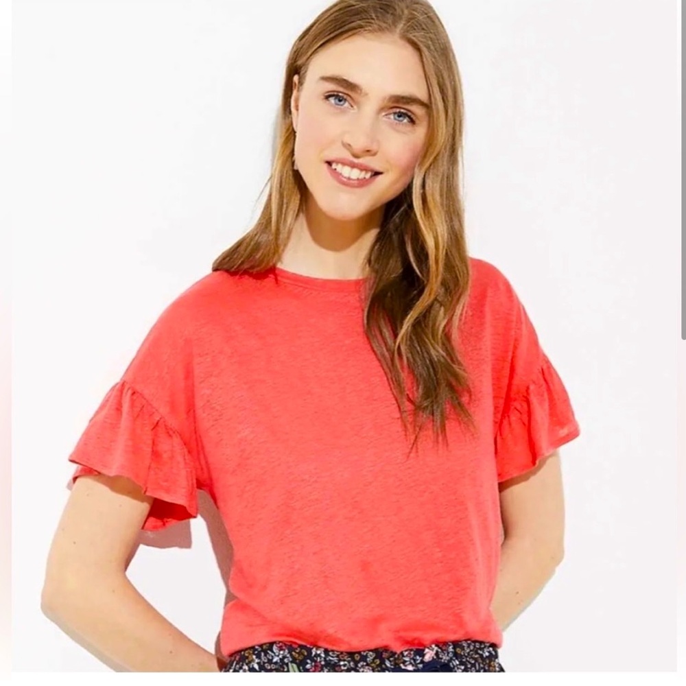 LOFT Women's Coral Top 100% Linen